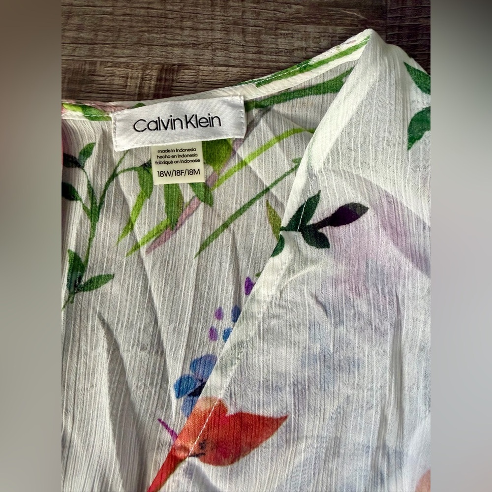 NWT! Calvin Klein Floral Print High-Low Dress 18W Spring White Wildflower Easter - Picture 6 of 7
